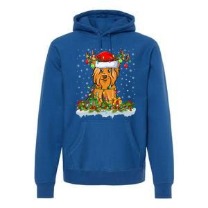 Xmas Lighting Santa Yorkshire Terrier Dog Christmas Gift Premium Hoodie