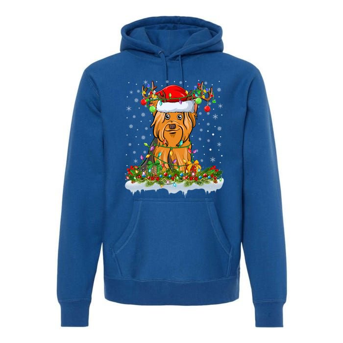 Xmas Lighting Santa Yorkshire Terrier Dog Christmas Gift Premium Hoodie