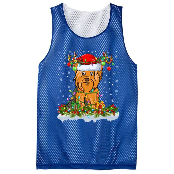 Xmas Lighting Santa Yorkshire Terrier Dog Christmas Gift Mesh Reversible Basketball Jersey Tank