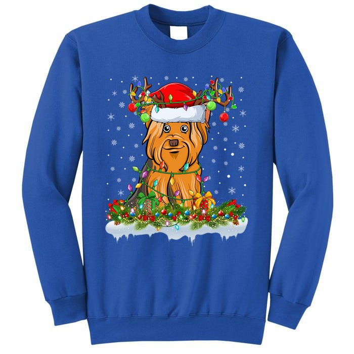 Xmas Lighting Santa Yorkshire Terrier Dog Christmas Gift Tall Sweatshirt