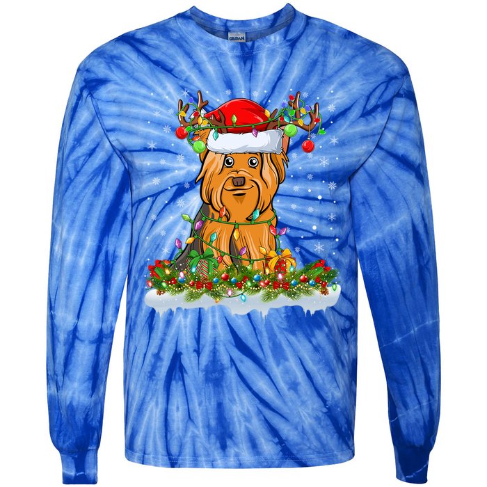 Xmas Lighting Santa Yorkshire Terrier Dog Christmas Gift Tie-Dye Long Sleeve Shirt