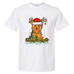 Xmas Lighting Santa Yorkshire Terrier Dog Christmas Gift Garment-Dyed Heavyweight T-Shirt