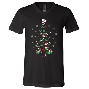 Xmas Lpn Stethoscope Rn Nursing Christmas Tree Nurse V-Neck T-Shirt