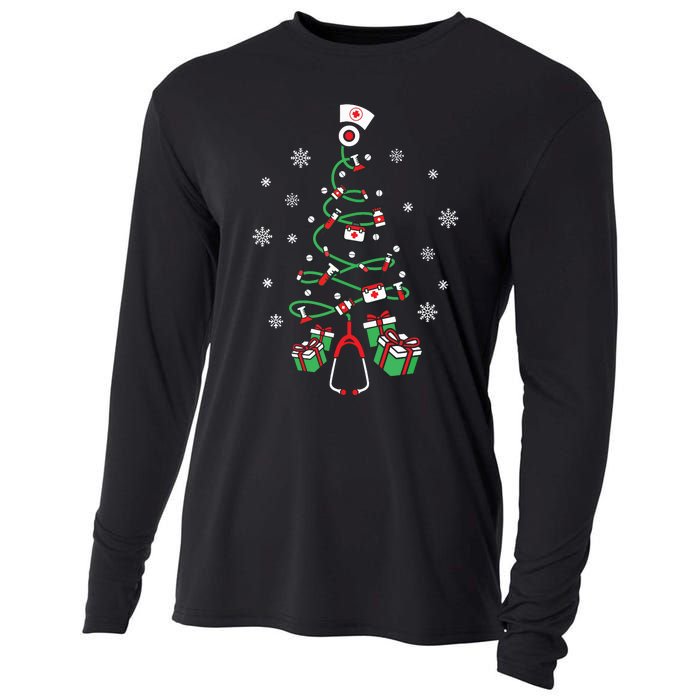 Xmas Lpn Stethoscope Rn Nursing Christmas Tree Nurse Cooling Performance Long Sleeve Crew