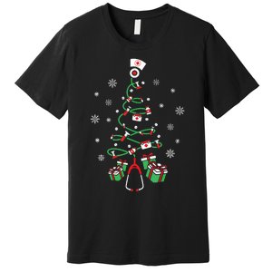 Xmas Lpn Stethoscope Rn Nursing Christmas Tree Nurse Premium T-Shirt