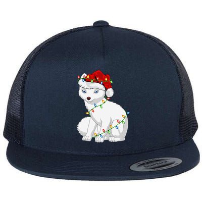 Xmas Lights Santa Hat Arctic Fox Christmas Flat Bill Trucker Hat