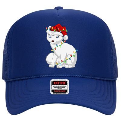 Xmas Lights Santa Hat Arctic Fox Christmas High Crown Mesh Back Trucker Hat