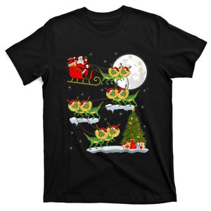 Xmas Lights Santa Riding Dilophosaurus Dinosaur Christmas T-Shirt