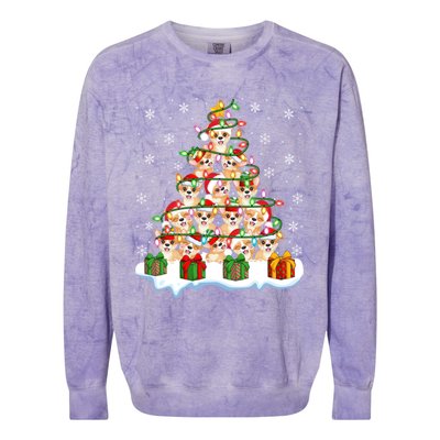 Xmas Lighting Santa Corgi Dog Christmas Tree Cool Gift Colorblast Crewneck Sweatshirt