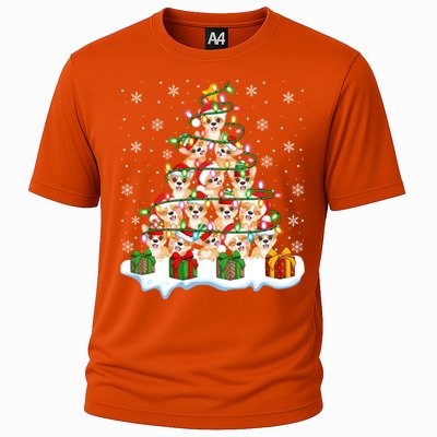 Xmas Lighting Santa Corgi Dog Christmas Tree Cool Gift Cooling Performance Crew T-Shirt