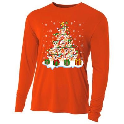 Xmas Lighting Santa Corgi Dog Christmas Tree Cool Gift Cooling Performance Long Sleeve Crew