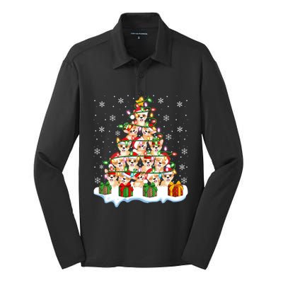 Xmas Lighting Santa Corgi Dog Christmas Tree Cool Gift Silk Touch Performance Long Sleeve Polo