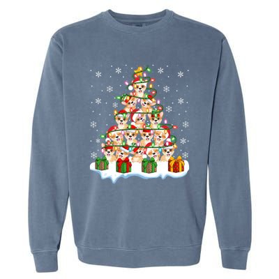 Xmas Lighting Santa Corgi Dog Christmas Tree Cool Gift Garment-Dyed Sweatshirt