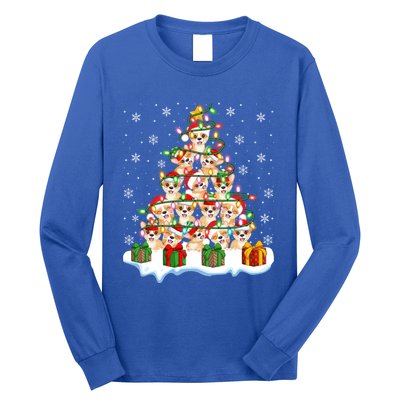 Xmas Lighting Santa Corgi Dog Christmas Tree Cool Gift Long Sleeve Shirt