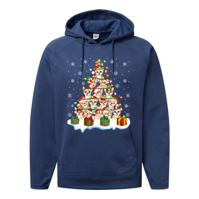 Xmas Lighting Santa Corgi Dog Christmas Tree Cool Gift Performance Fleece Hoodie