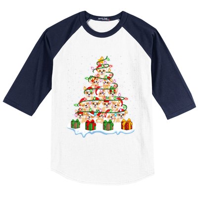 Xmas Lighting Santa Corgi Dog Christmas Tree Cool Gift Baseball Sleeve Shirt