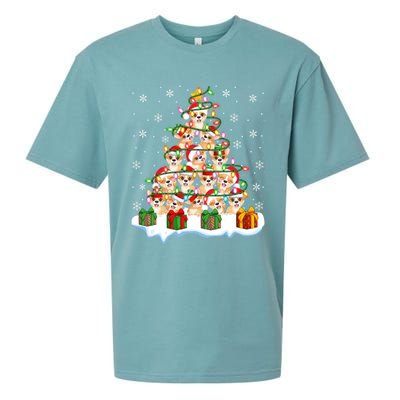 Xmas Lighting Santa Corgi Dog Christmas Tree Cool Gift Sueded Cloud Jersey T-Shirt