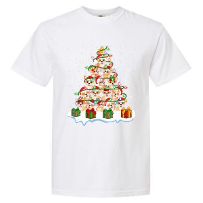 Xmas Lighting Santa Corgi Dog Christmas Tree Cool Gift Garment-Dyed Heavyweight T-Shirt