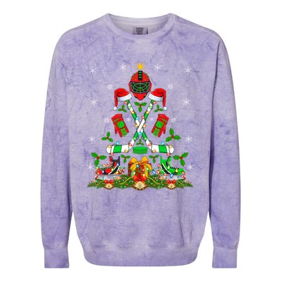 Xmas Lighting Santa Ice Hockey Christmas Tree Meaningful Gift Colorblast Crewneck Sweatshirt