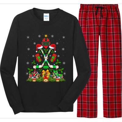 Xmas Lighting Santa Ice Hockey Christmas Tree Meaningful Gift Long Sleeve Pajama Set