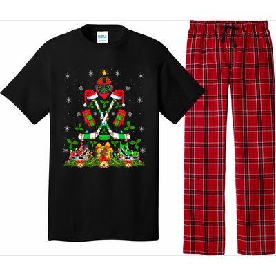 Xmas Lighting Santa Ice Hockey Christmas Tree Meaningful Gift Pajama Set