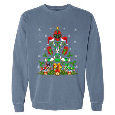 Xmas Lighting Santa Ice Hockey Christmas Tree Meaningful Gift Garment-Dyed Sweatshirt