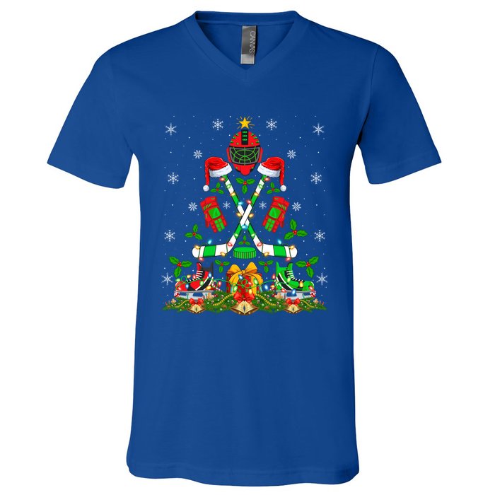 Xmas Lighting Santa Ice Hockey Christmas Tree Meaningful Gift V-Neck T-Shirt