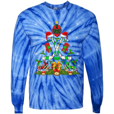 Xmas Lighting Santa Ice Hockey Christmas Tree Meaningful Gift Tie-Dye Long Sleeve Shirt