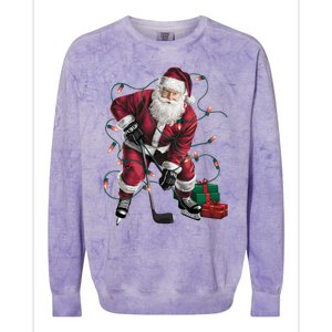 Xmas Lighting Santa Playing Hockey Christmas Gift Colorblast Crewneck Sweatshirt