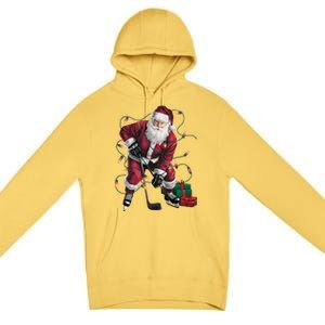 Xmas Lighting Santa Playing Hockey Christmas Gift Premium Pullover Hoodie