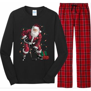 Xmas Lighting Santa Playing Hockey Christmas Gift Long Sleeve Pajama Set