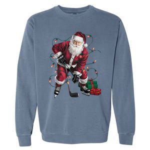 Xmas Lighting Santa Playing Hockey Christmas Gift Garment-Dyed Sweatshirt