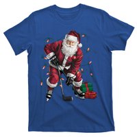 Xmas Lighting Santa Playing Hockey Christmas Gift T-Shirt