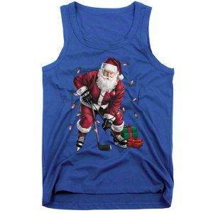 Xmas Lighting Santa Playing Hockey Christmas Gift Tank Top