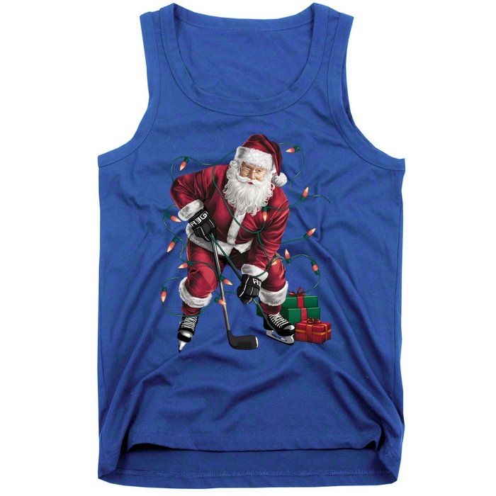 Xmas Lighting Santa Playing Hockey Christmas Gift Tank Top