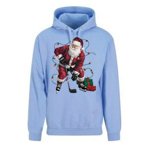 Xmas Lighting Santa Playing Hockey Christmas Gift Unisex Surf Hoodie