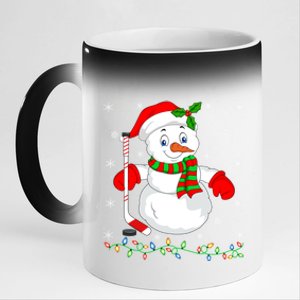 Xmas Lights Santa Snow Playing Ice Hockey Christmas Gift 11oz Black Color Changing Mug