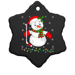 Xmas Lights Santa Snow Playing Ice Hockey Christmas Gift Ceramic Star Ornament