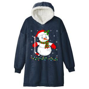 Xmas Lights Santa Snow Playing Ice Hockey Christmas Gift Hooded Wearable Blanket