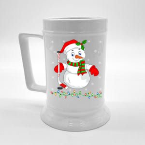 Xmas Lights Santa Snow Playing Ice Hockey Christmas Gift Beer Stein