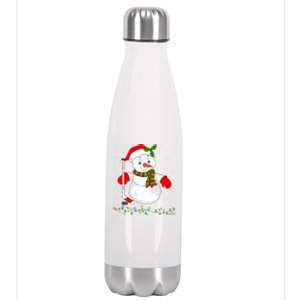 Xmas Lights Santa Snow Playing Ice Hockey Christmas Gift Stainless Steel Insulated Water Bottle