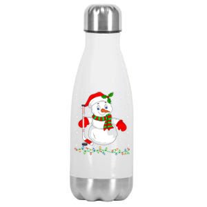 Xmas Lights Santa Snow Playing Ice Hockey Christmas Gift Stainless Steel Insulated Water Bottle