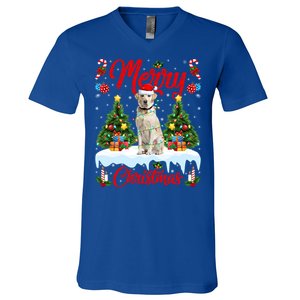 Xmas Lighting Santa Hat Labrador Retriever Dog Christmas Gift V-Neck T-Shirt