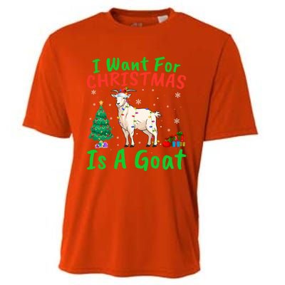 Xmas Lighting Santa Goat I Want For Christmas Is A Goat Gift Cooling Performance Crew T-Shirt