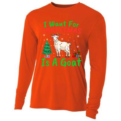 Xmas Lighting Santa Goat I Want For Christmas Is A Goat Gift Cooling Performance Long Sleeve Crew