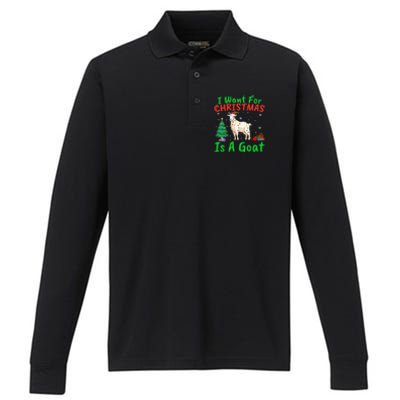 Xmas Lighting Santa Goat I Want For Christmas Is A Goat Gift Performance Long Sleeve Polo