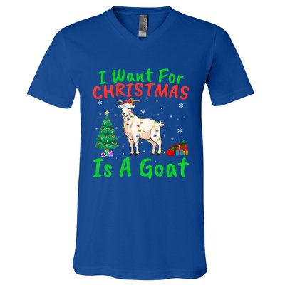 Xmas Lighting Santa Goat I Want For Christmas Is A Goat Gift V-Neck T-Shirt