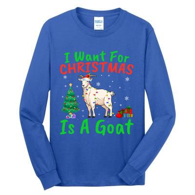 Xmas Lighting Santa Goat I Want For Christmas Is A Goat Gift Tall Long Sleeve T-Shirt