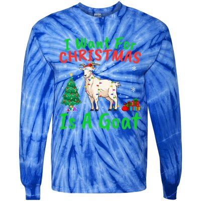 Xmas Lighting Santa Goat I Want For Christmas Is A Goat Gift Tie-Dye Long Sleeve Shirt