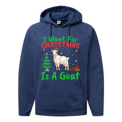 Xmas Lighting Santa Goat I Want For Christmas Is A Goat Gift Performance Fleece Hoodie